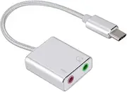 Wendry Type C Sound Card,Aluminum Alloy Type C External Stereo Sound Card Audio Adapter 3.5mm EZ1247,Aluminum USB External Stereo Sound Card Adapter,Nylon Braided USB Audio Adapter 3.5mm
