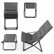 Costway Outdoor Portable Patio Folding Sling Chair w/Ottoman Ottoman Set for Deck