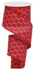 Chicken Wire Ribbon, Silver Grey on Crimson Red, Wired Ribbon, 2.5" Wide X 10 Ya