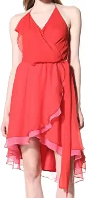 Alexia Admor Women's Two-Tone Wrap Halter Vacation Dress, Cherry Pink, M