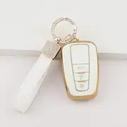 1797 Key Fob Cover for Toyota Camry RAV4 Corolla Highlander Avalon Accessories Bling Keychain Car Remote Case Shell Protector 3 Button White Gold TPU Girly Cute