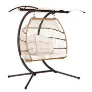 Outdoor Hanging Swing Chair Egg Hammock Rattan Lounge Chair - Latte