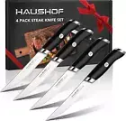 HAUSHOF Steak Knives Set of 4, German Stainless Steel Premium Serrated Steak ...