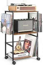 Record Player Stand,Vinyl Record Storage Side Table,Large Vinyl Holder Cart,Vinyl Record Holder with Store 150 Albums Record Player Table for Vinyl Storage,Turntable Stand with 2 Vinyl Display