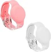 [PEUTIER] 2pcs Kids Wristband for AirTag, Waterproof Silicone AirTag Bracelet for Kids Toddler Elder Adjustable Watch Band Kids Anti Lost AirTag Case Holder for Hiding GPS Tracker (White, Pink), Medium