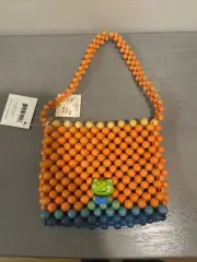 Tatiri Crocodile Creek Whimsy Frog Wood Beads Bag Purse Handmade 4”x 5” NWT