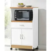 Hodedah Microwave Cart With One Drawer Two Doors and Shelf for Storage White