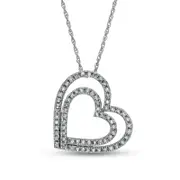 0.5 CT. T.W. Natural Diamond Tilted Double Heart Pendant in 10K White Gold