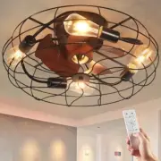 20" Steampunk Ceiling Fans Light Caged Chandelier Remote 6-Speeds Small Fan Lamp