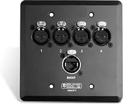 Wall CAT 5 Female Black - Audio Over Shielded CAT Cable Wallplate and 3-way splitter. Capable of Sending Analog Audio, DMX, Clear-Com and AES