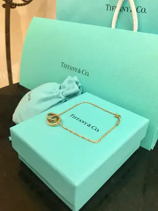 Tiffany 玫瑰金 雙環 k金 手鍊 九成新