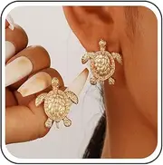 [Inateannal] Turtle Earrings Gold Turtle Earrings Turtle Animal Earrings Textured Turtle Stud Earrings Sea Turtle Drop Earrings Statement Turtle Earrings