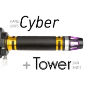KiWAV Motorcycle Cyber Grips Gold with Tower Bar Ends Purple/Silver