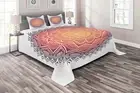 Geometric Quilted Coverlet & Pillow Shams Set, Mandala Orient Heart Print