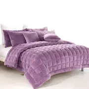 Augusta Faux Mink Quilt / Comforter Set Lilac (Single, Double, Queen, King, Super King)
