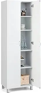 Giantex 187CM Double Door Tall Storage Cabinet, Pantry Cabinet w/Adjustable Shelf & Anti-tilt Design, Modern Utility Storage Organizer Buffet Sideboard Cabinet for Kitchen Living Room Bedroom, White