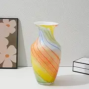 Magcolor Hand Blown Rainbow Oval Murano-Style Art Glass Vase - 11.8" Tall，Wide Mouth Colorful Glass Vase for Mantle Dining Table Centerpiece, Entryway Living Room Wedding Decoration.