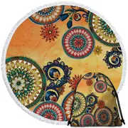 Yellow Background Multi Colored Mandalas Beach Towel