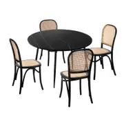 Oikiture 110cm Round Dining Table with 4PCS Dining Chairs Wooden Black