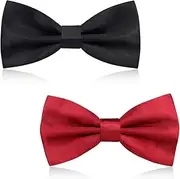 [HUZNA] Pack of 2 Men's Bow Ties, Adjustable with Hooks, Classic Plain Bow Ties for Men, Elegant Men's Bow Tie, Slim Tuxedo Bow Tie, for Wedding, Party, Celebrations, Office, Gift, Black + Wine Red