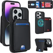 FROLAN Case for iPhone 14 Pro 6.1 Inch, Detachable 2 in 1 Wallet Case with Card Holder for Magsafe, PU Leather Flip Credit Slot Magnetic Kickstand Protective Phone Cover, Black