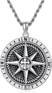 Compass Necklace Gifts for Men 925 Sterling Silver Travel Inspirational Pendant
