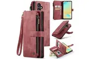 CaseMe C30 For Samsung Galaxy A16 5G Vintage Leather Folio Zipper Wallet Case with Magnetic Closure and 7 Card Slots (Red)