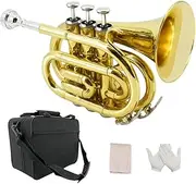 YoungMonic Musical Bb Standard Pocket Trumpet for Lacquered Copper Trumpet with 7 C Mouthpiece, Hard Case and Mouthpiece (Gold)