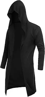 [DOSWODE] Mens Cardigan Long Open Front Draped Lightweight Hooded Sweater with Pockets