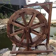 Wooden Water Wheel Fountain Outdoor Garden with Bracket, Independent Pond Pool Waterfall Fountain, Living Water Feature Decoration for Balcony Garden (Size : 90cm(35.4inch))