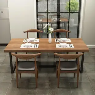 工業風loft實木餐桌椅組合飯桌吃飯桌子長方形家用原木咖啡桌