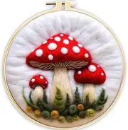 Mushroom Needle Felting Kit for Beginner – Needle Wool Felting Set with Needles, Foam Pad, Felt Cloth, Picture Frame, and Instructions