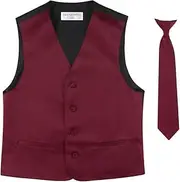 [Vesuvio Napoli] BOY'S Dress Vest & NeckTie Solid BURGUNDY Color Neck Tie Set