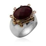 925 Brushed Sterling Silver, Ruby And Gold Filled Wire Ring