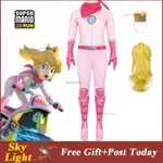 SUPER MARIO 粉色公主桃色角色扮演服裝女嬰成人連身衣帶假髮萬聖節聖誕節生日禮物派對裝連體衣