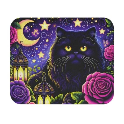 Enchanting Mystical Cat-Themed Mouse Pad, Black Cat Office Mat Gamer Pad