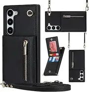 Phone Case for Samsung Galaxy S23 5G Wallet Cover with Crossbody Strap Leather Card Holder Flip Cases Credit Slots Magnetic Clasp Stand Cell Accessorie S 23 23S GS23 G5 SM-S911U 6.1inch Girls Black