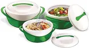 Pinnacle Thermoware Insulated Casserole Dish With Lid 3 Pc. Set 2.6/1.25/.6 Qt. Elegant Hot Pot Food Warmer/Cooler-Large Thermal Soup/Salad Serving Bowl- Stainless Steel Green