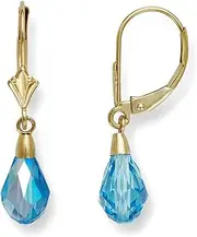 [JewelryWeb] 14k Yellow Gold Light Blue 9x6mm Crystal Pear Drop Leverback Earrings 29x6mm Stud Earring for Women
