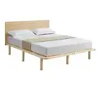 Natural Solid Wood Bed Frame Bed Base with Headboard Double E-Living Furniture