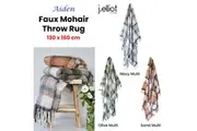 Aiden Sand Multi Faux Mohair Throw Rug with Fringe 130 x 160cm