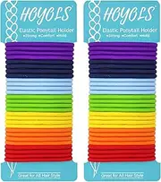 HOYOLS No Metal Hair Elastics Bands, Chakra Color Ponytail Holder No Snag Ties for Girls Women Thick Hair Accessories 4mm - 7 Hues 56 Count