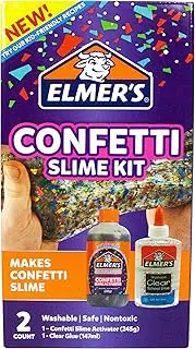 ELMERS 2132345 Confetti Slime Kit | Slime Supplies Include, Clear Glue + Confetti Magical Liquid Slime Activator | 2 Count