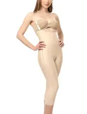 Isavela Post Surgical (Stage 1) Compression Body Suit w/ Suspenders & Zipper (Below Knee Length) - Beige