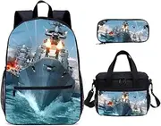 3 Pcs/Set Space Battleship Yamato Backpack Satchel Anime Shool Bag with Pencil Bag Lunch Bag