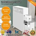 Bathroom Cabinet Toilet Storage Caddy Holder White with Space Saving Drawers NEW