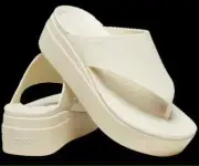 Woman's Sandals Crocs Brooklyn Flip Low Wedge Off White Size 9