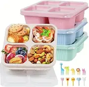 Bento Lunch Box - 4 Pack, Reusable Food Storage Snack Containers with Transparent Lids for School, Work and Travel