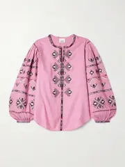 [Isabel Marant] Isabel Marant - Zielle Embellished Silk-gauze Blouse - Pink - FR 38 FR 38 Pink