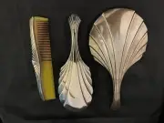 Art Deco Style Silver Dressing Table Mirror With Brush And Comb